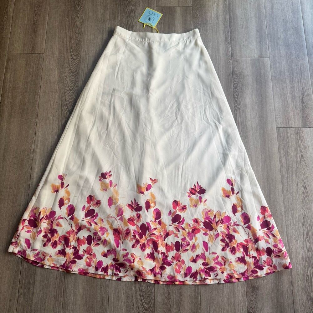 NWT Cece Cream Pink Floral Maxi Skirt Size S Boho Euro Summer Cottagecore Fairy